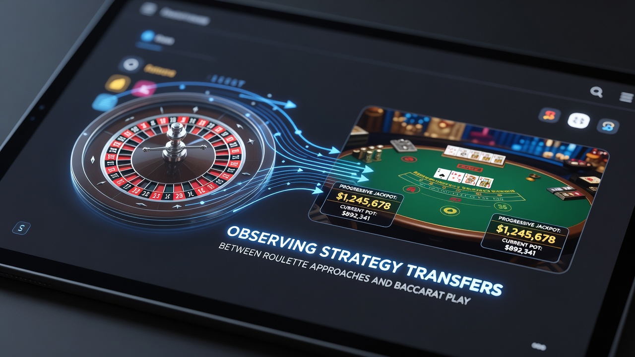 Mobile app interface displaying roulette wheel alongside baccarat table during progressive jackpot session